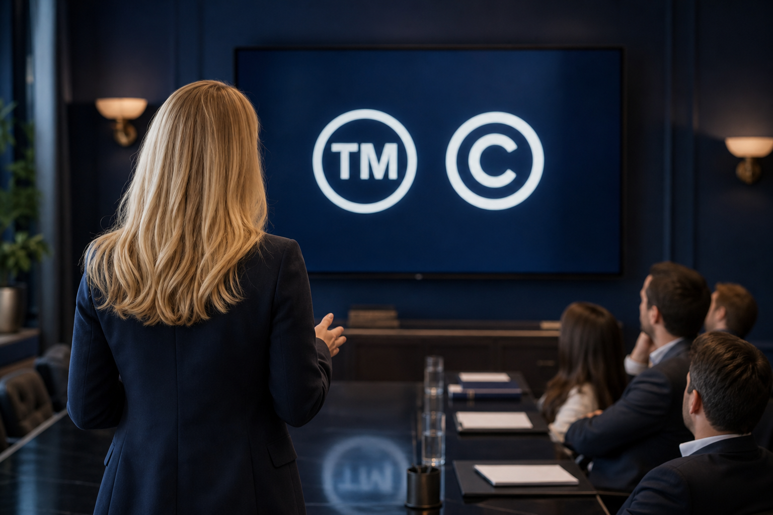 IP educator presenting trademark and brand protection concepts to founders